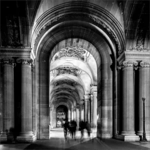 Immersion dans l'élégance architecturale : un passage parisien en noir et blanc